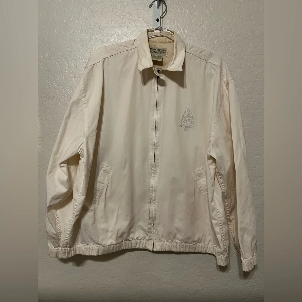⛵️Banana Republic vintage off white/ Light Tan Jacket embroidered logo(M)GUC…